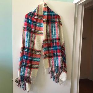 American Eagle chenille tartan plaid blanket scarf wrap with fringe